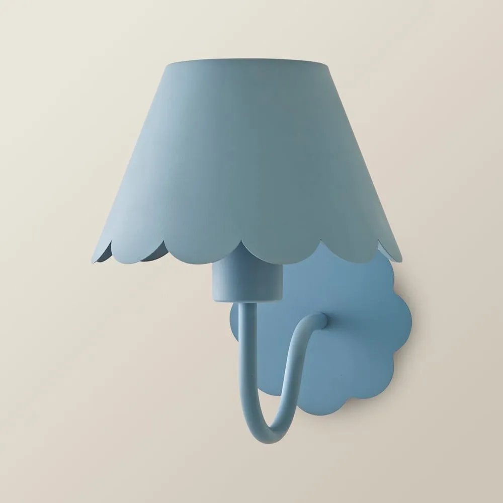 ValueLights Hattie Pair of Rechargeable Metal Scalloped Edge Wall Lights in Mid Blue 4
