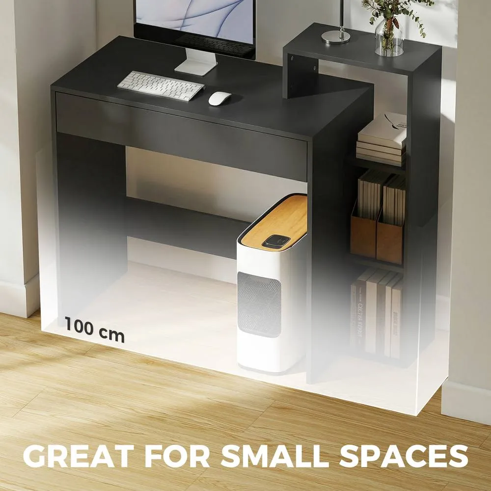 HOMCOM Computer Desk with 3 Open Shelves & Drawer, Black 6
