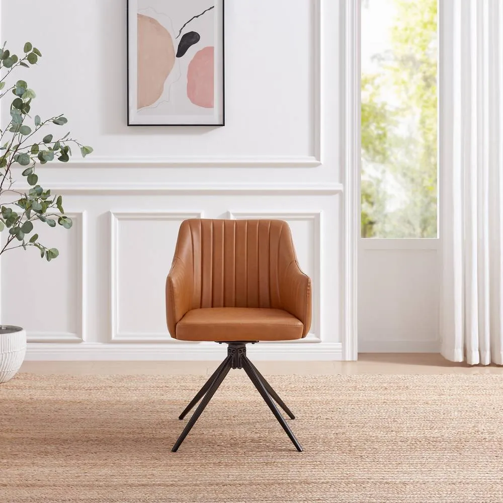 FurnitureboxUK 2x Calla Tan Faux Leather Swivel Dining Chairs 4