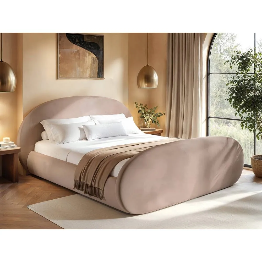 Flair Amos Oval Headboard Side Lift Ottoman Bed Beige Velvet