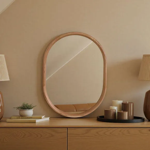 Yearn Solid Oak Oval Wall Mirror 3