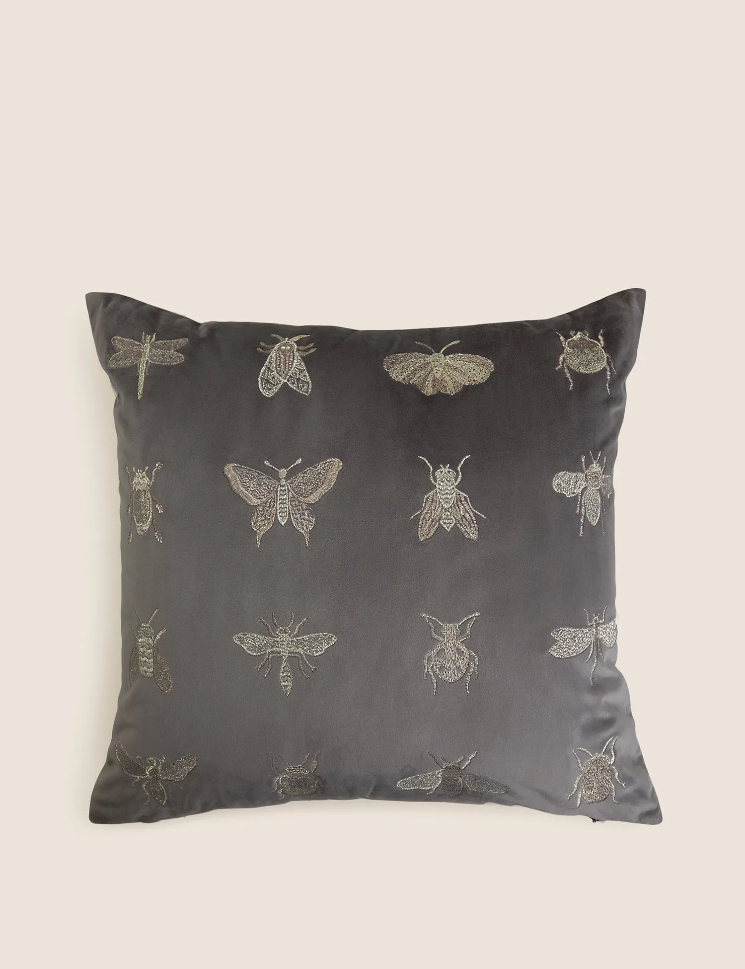 M&S Velvet Insect Embroidered Cushion