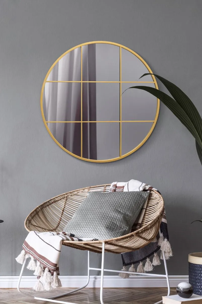 MirrorOutlet Gold Metal Framed Round Window Wall Mirror 31" X 31" (80x80CM)