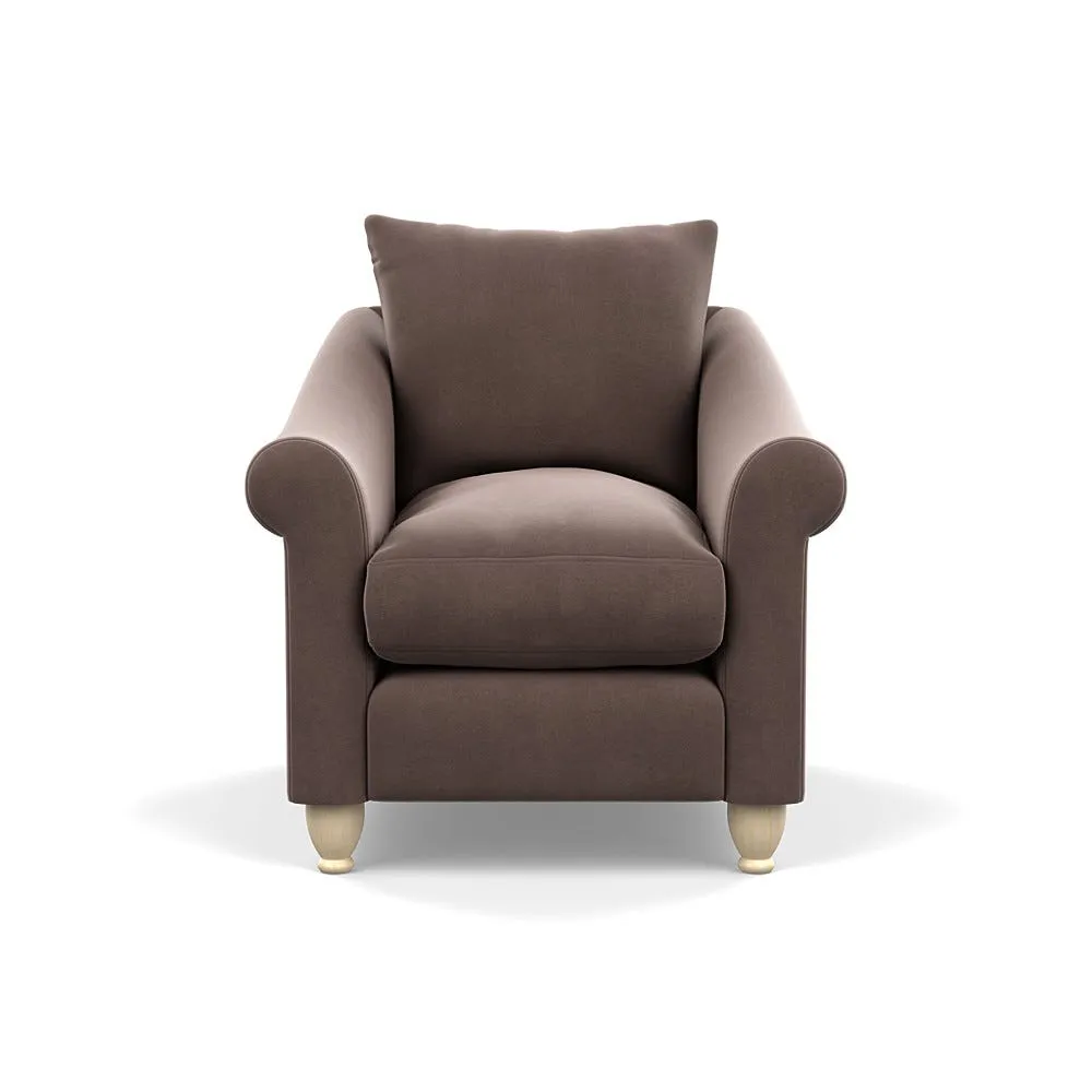 Heal's Devon Armchair Smart Velvet Mouse Natural Feet