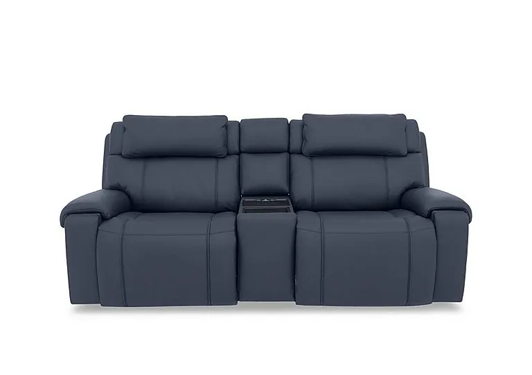 Hollywood NC Leather 3 Seater Power Recliner Media Sofa with Power Headrests and Storage Arms - NC Ocean Blue
