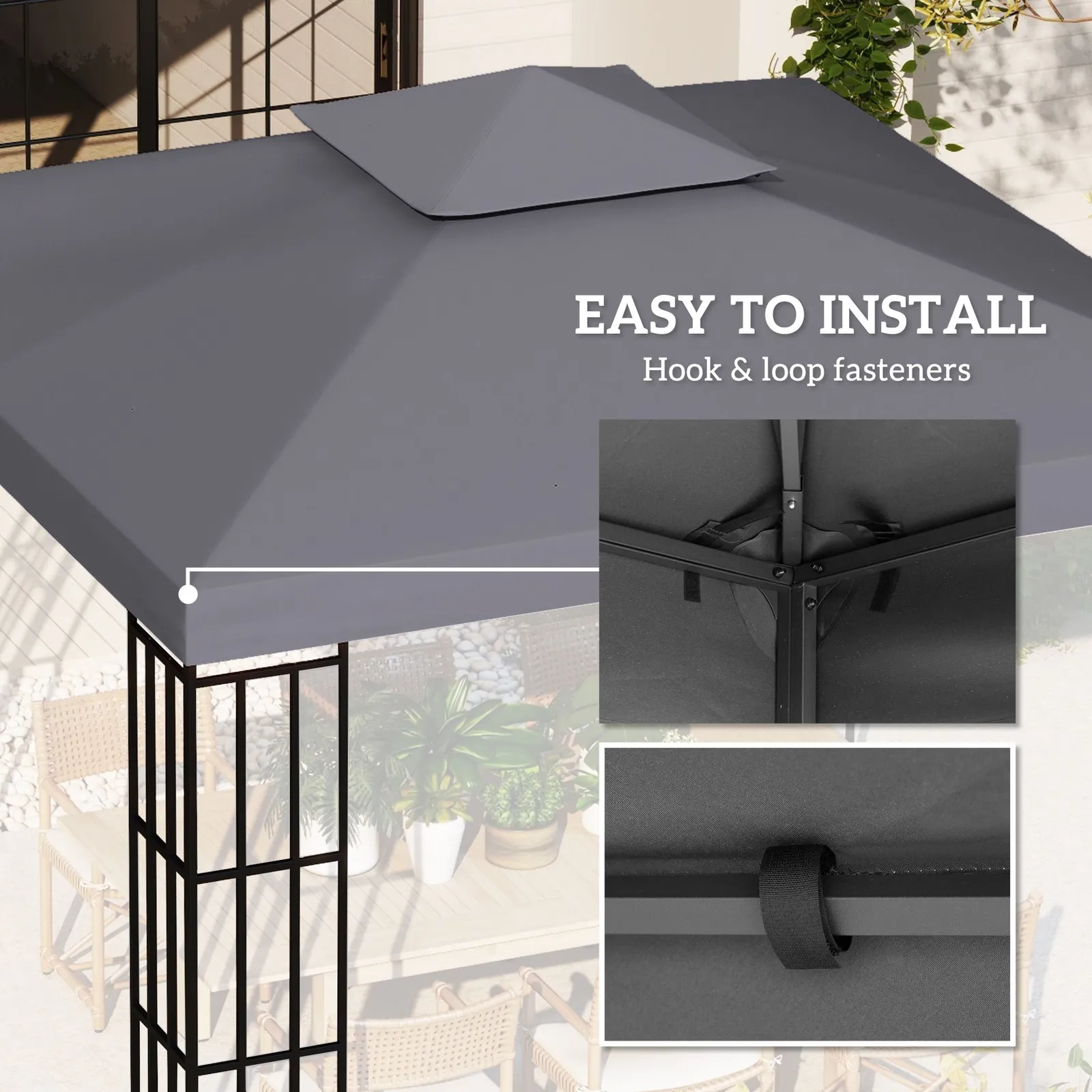 OUTSUNNY 3(m) 2 Tier Garden Gazebo Top Cover Replacement Canopy Roof in Grey 5