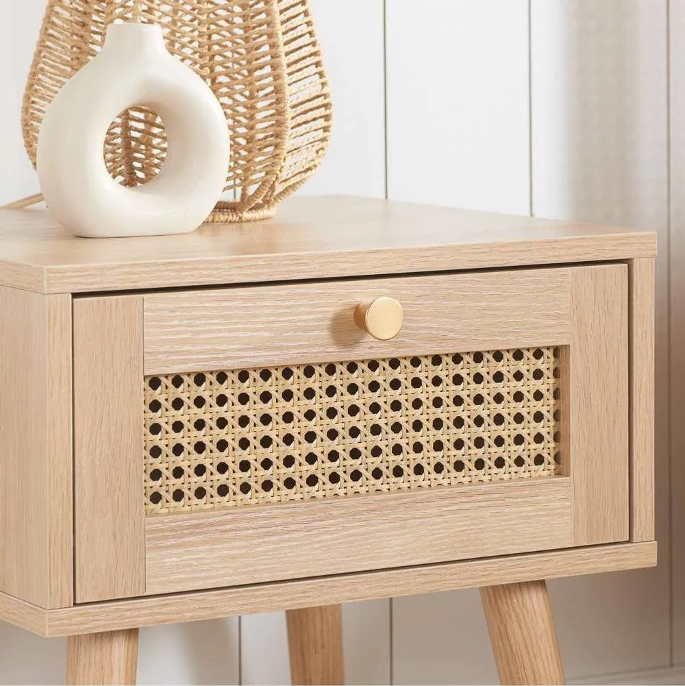 Birlea Pair of Bedside 1 Drawer Cabinet Rattan Croxley Side Table Oak in Light Oak 3