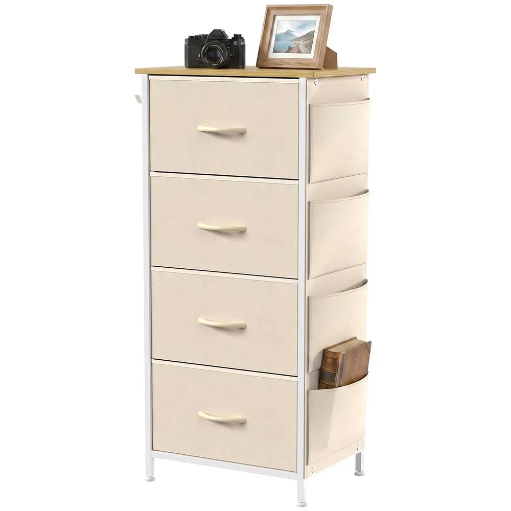 HOMCOM Fabric Chest of Drawers, 4 Drawer Dresser for Bedroom, Beige