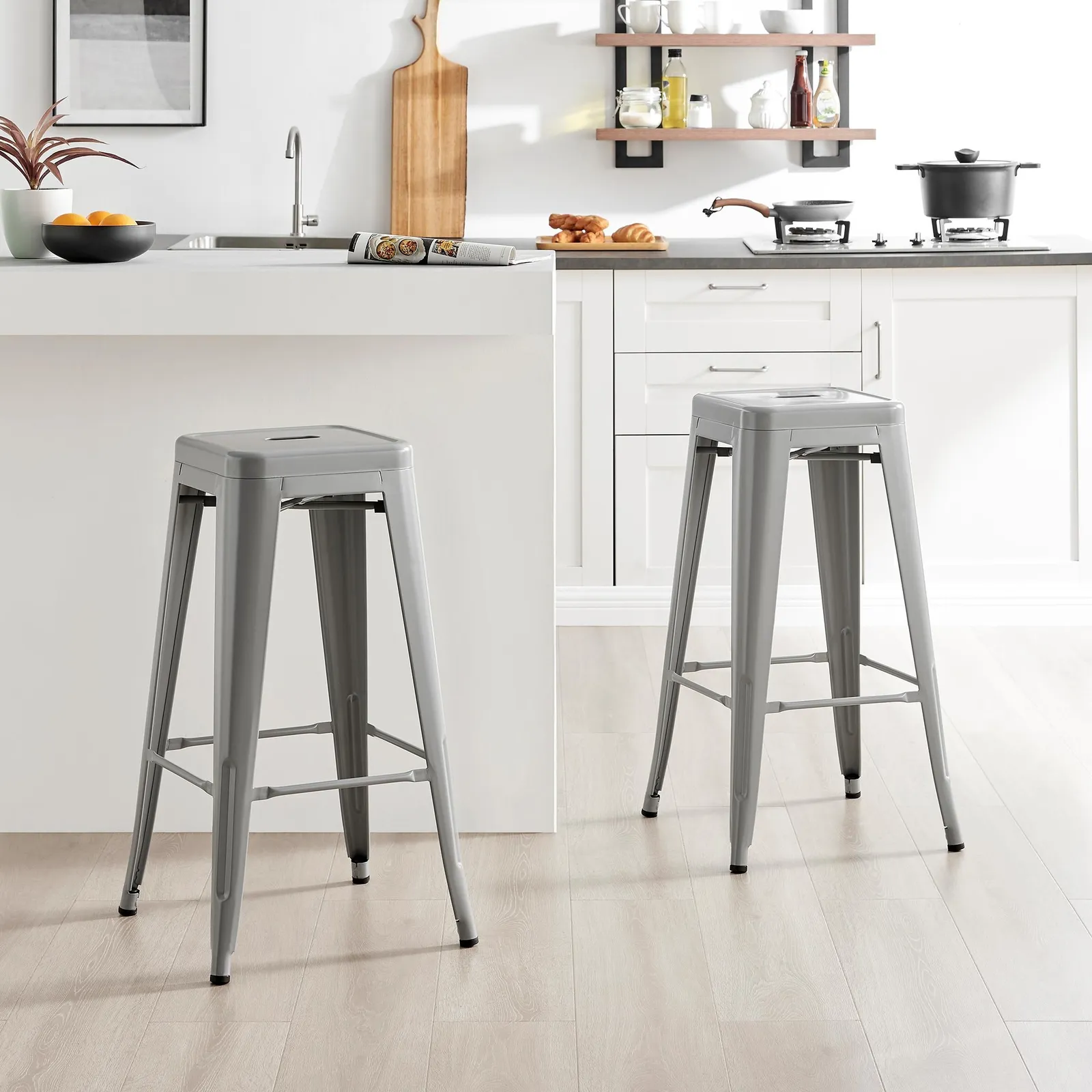 FurnitureboxUK Set of 2 Colton 'Tolix' Style Metal Stackable Retro Industrial Bar Stools in Grey 1