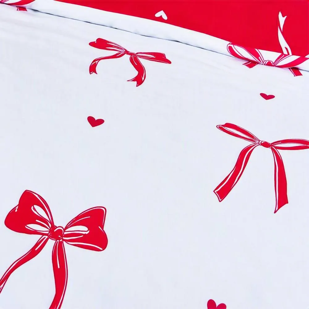 Rapport Home Christmas Festive Bows Reversible Duvet Cover Set with Pillowcase in Red 2