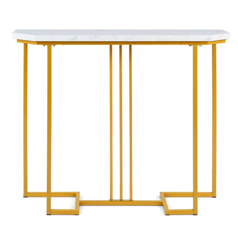 Costway Modern Console Table 110 CM Narrow Entryway Table with Faux Marble Top in White