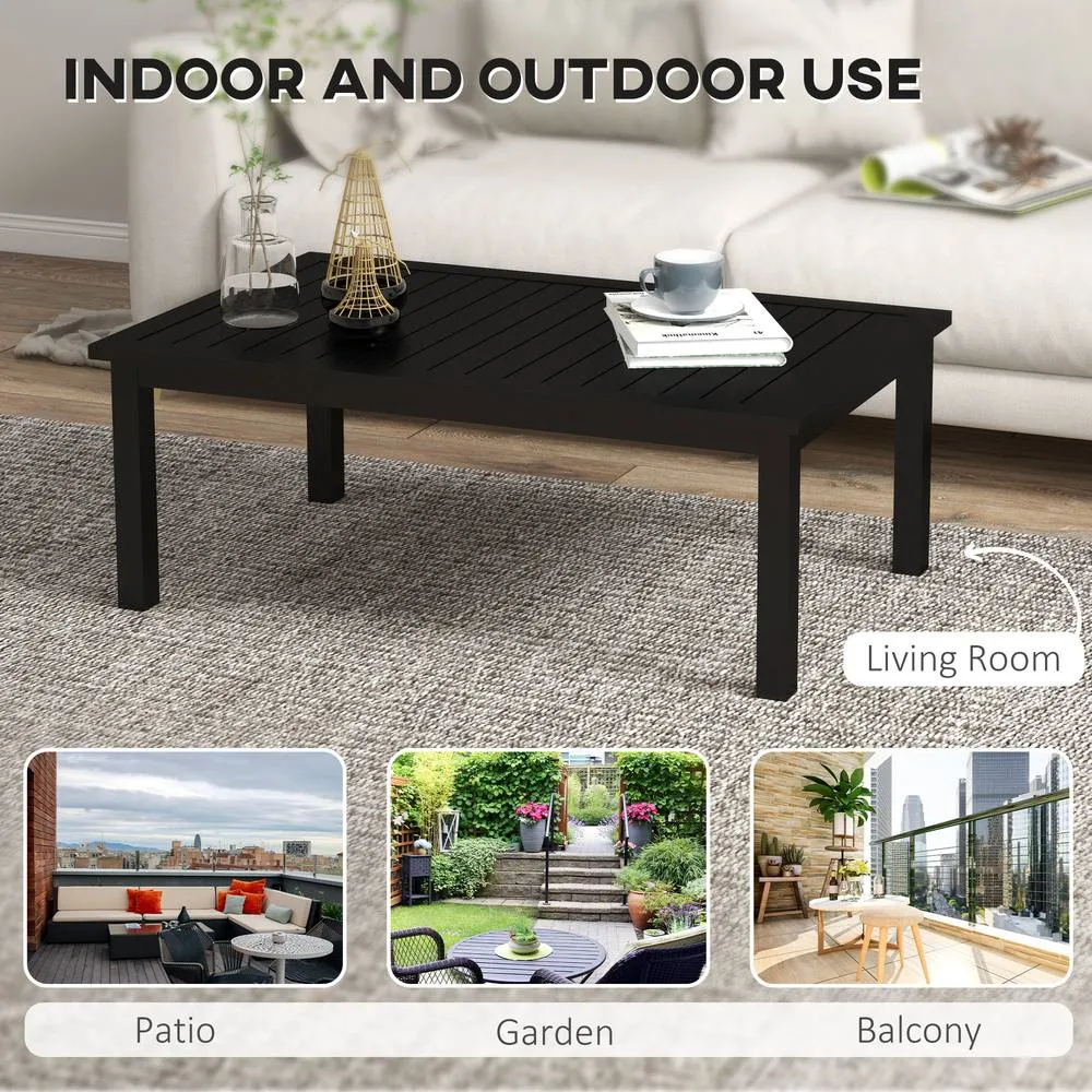 OUTSUNNY Aluminium Outdoor Coffee Table Patio Table with Slat Top, Black 6