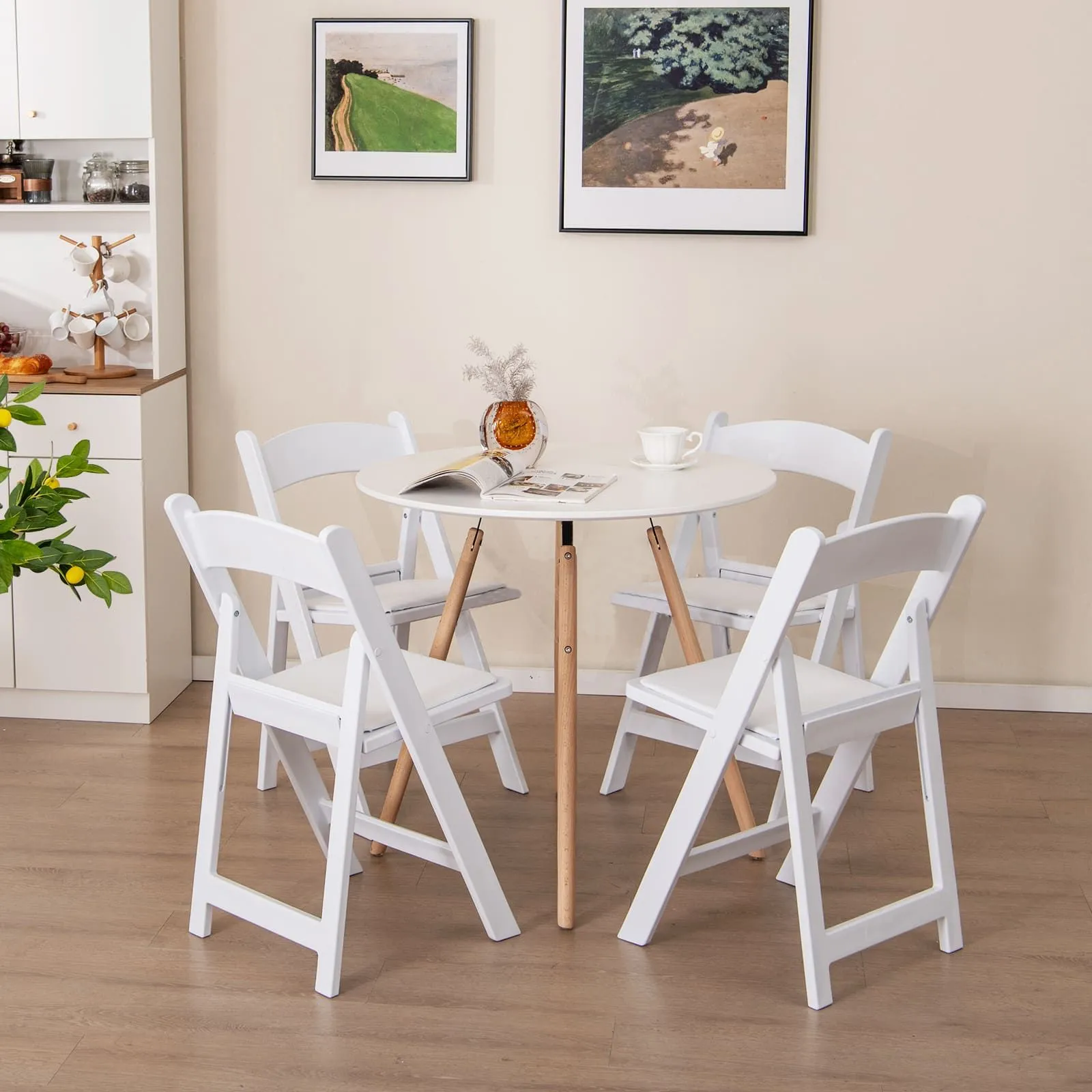 Costway 4 Pack Folding Chairs Dining Chair Set w/ Padded Seat & Back in White 3