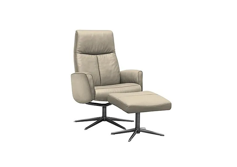 Vaasa Leather Swivel Recliner Chair and Footstool with Black Base - Oxford Mushroom