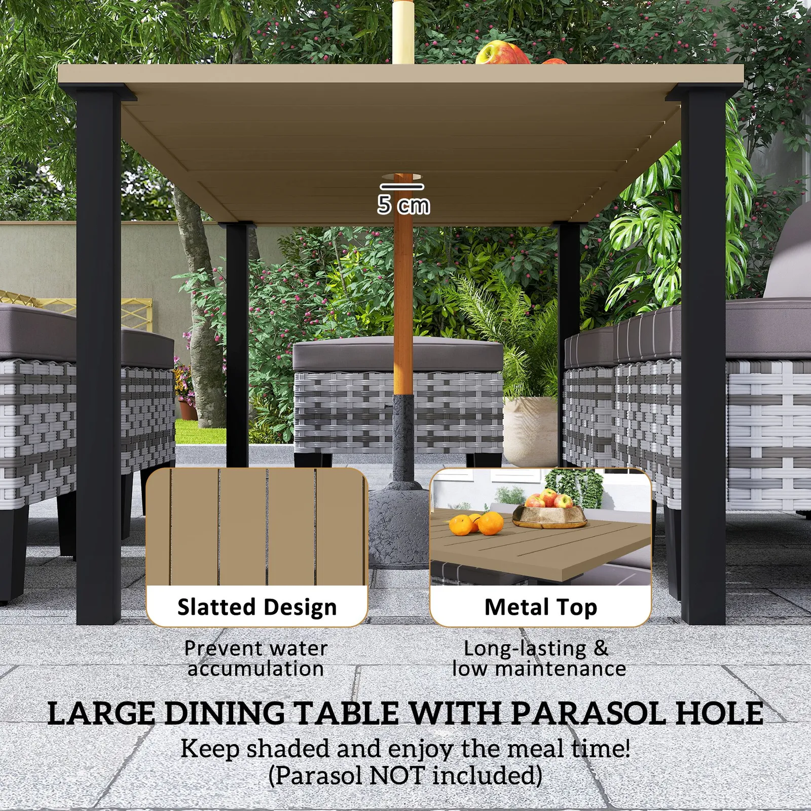 OUTSUNNY 7 PCS Rattan Garden Dining Set with Cushions, Umbrella Hole, Grey 5