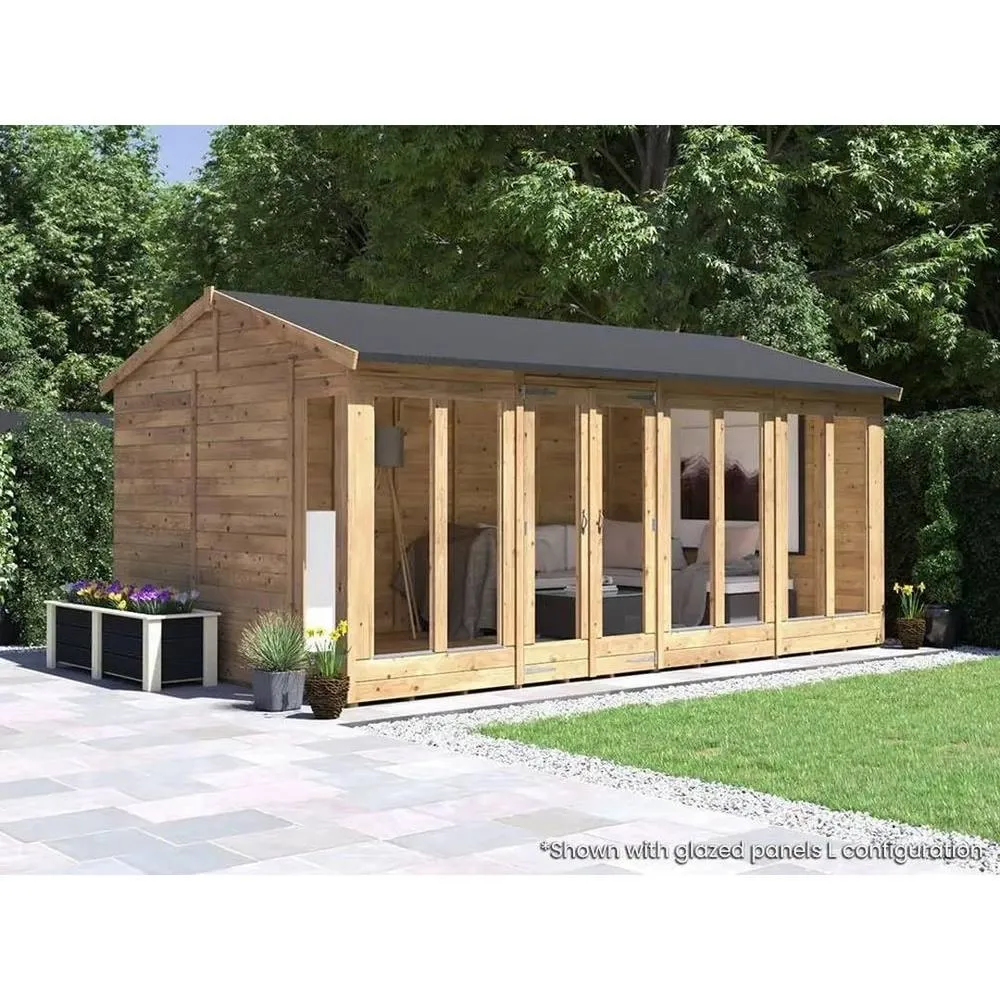 Dunster House Summerhouse 4.8m x 3m (16' x 10') Reverse Apex, RagePanda Modular in Brown 2