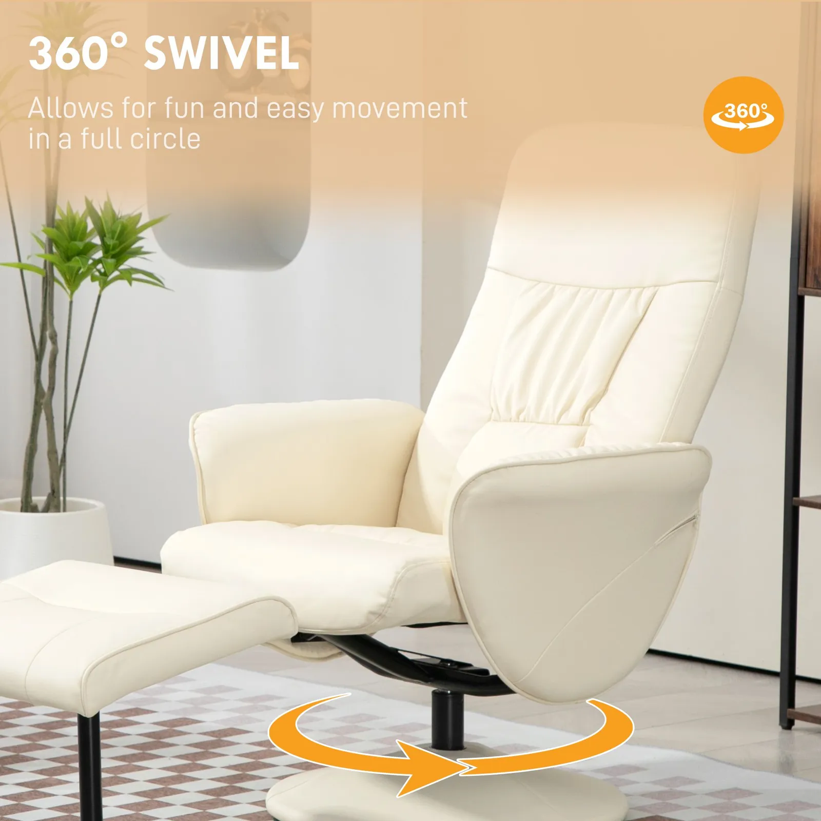 HOMCOM PU Leather Armchair & Footrest Swivel Recliner w/ Ottoman Cream White 5