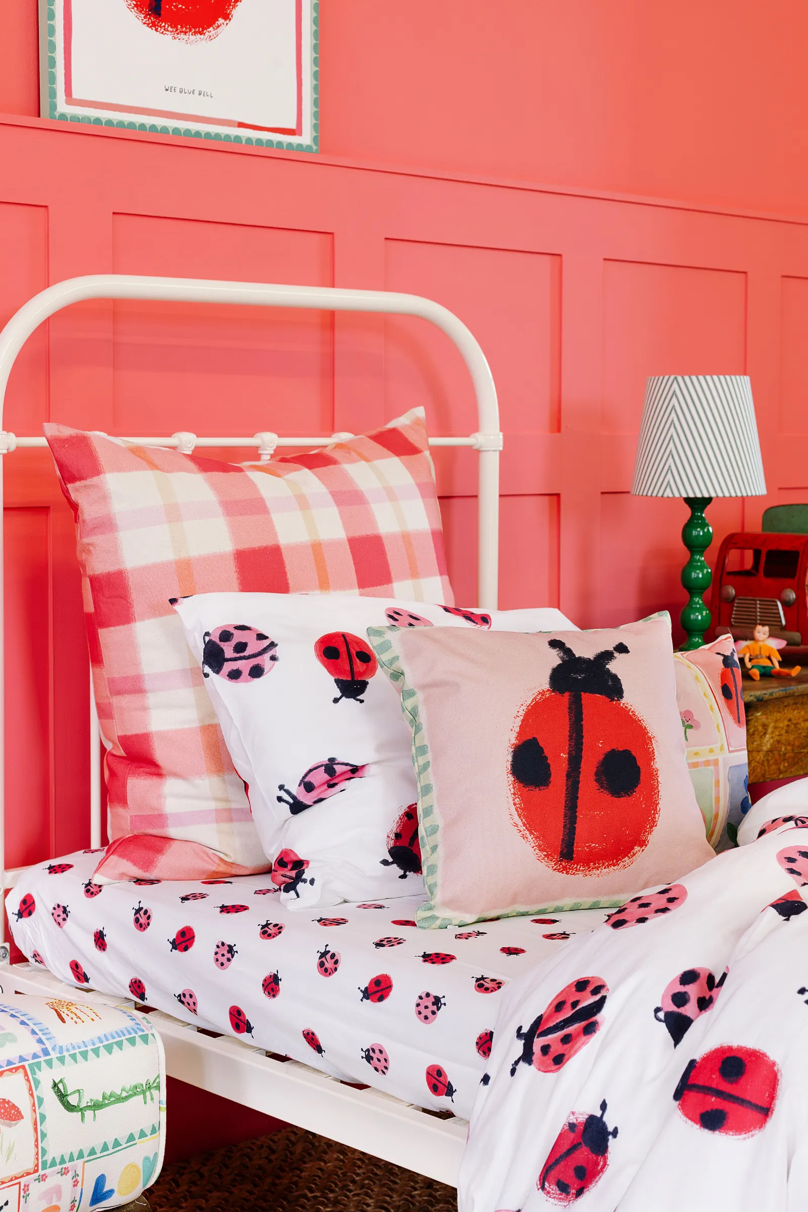 Wee Blue Bell 'Ladybird' Fitted Sheet in Red