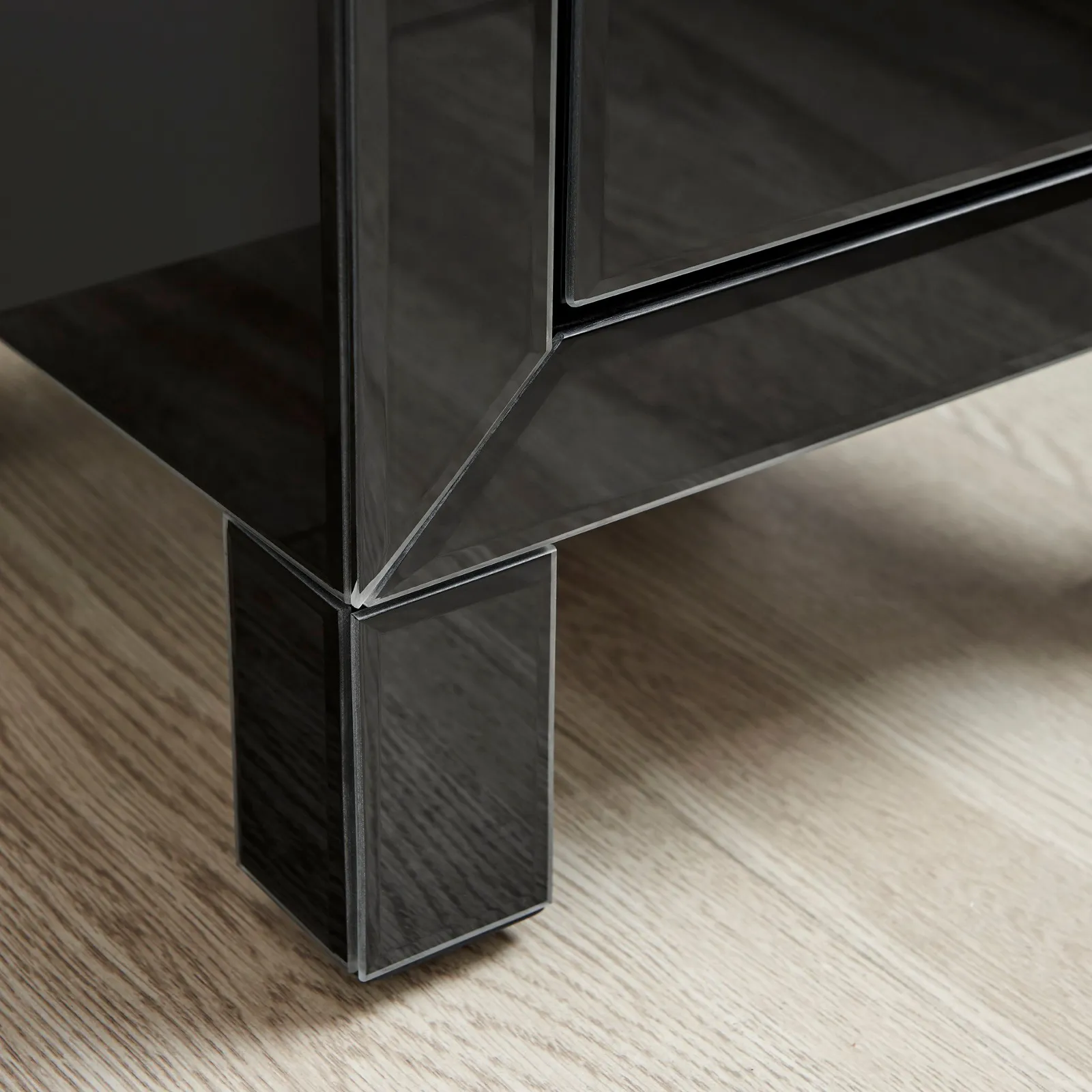 FurnitureboxUK Lexi Large Wooden Bedside Table with 3 Drawers & a Modern Mirrored Finish in Black 6
