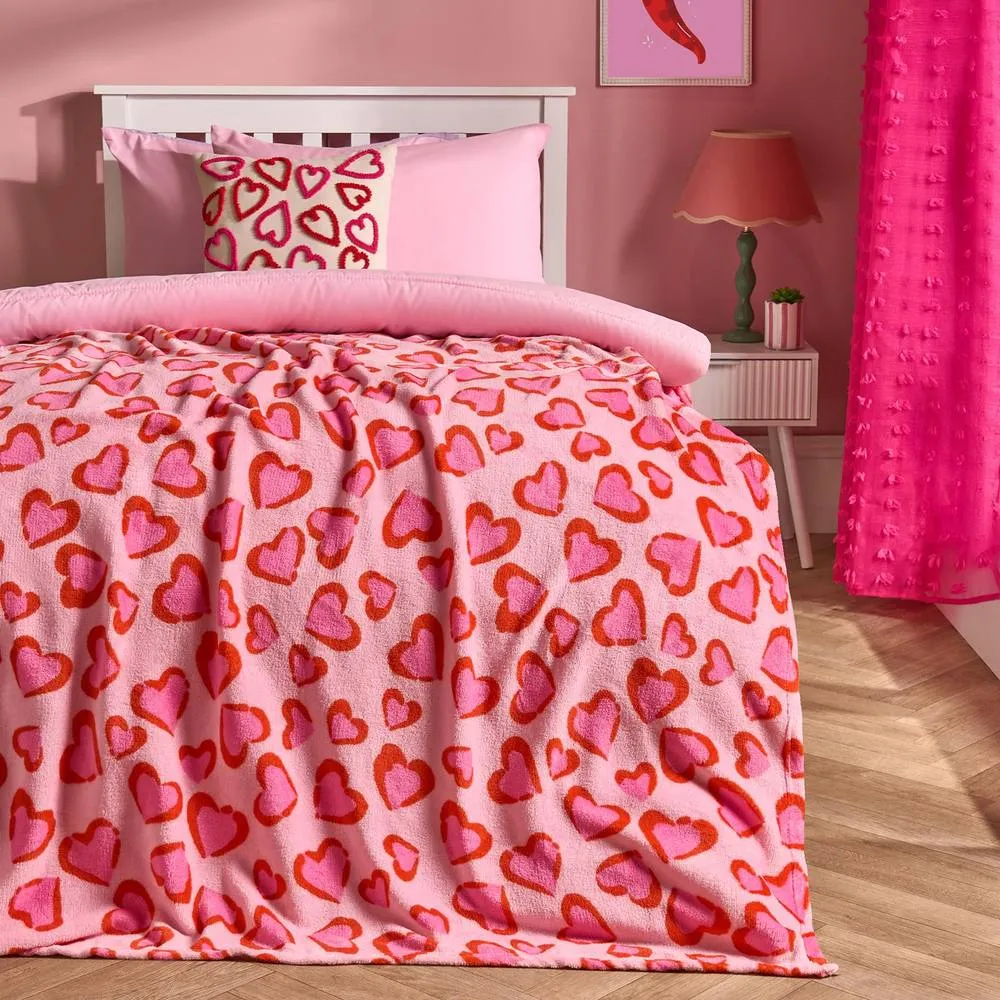 OHS Heart Leopard Flannel Fleece Throw Blanket Soft Bedspread in Pink