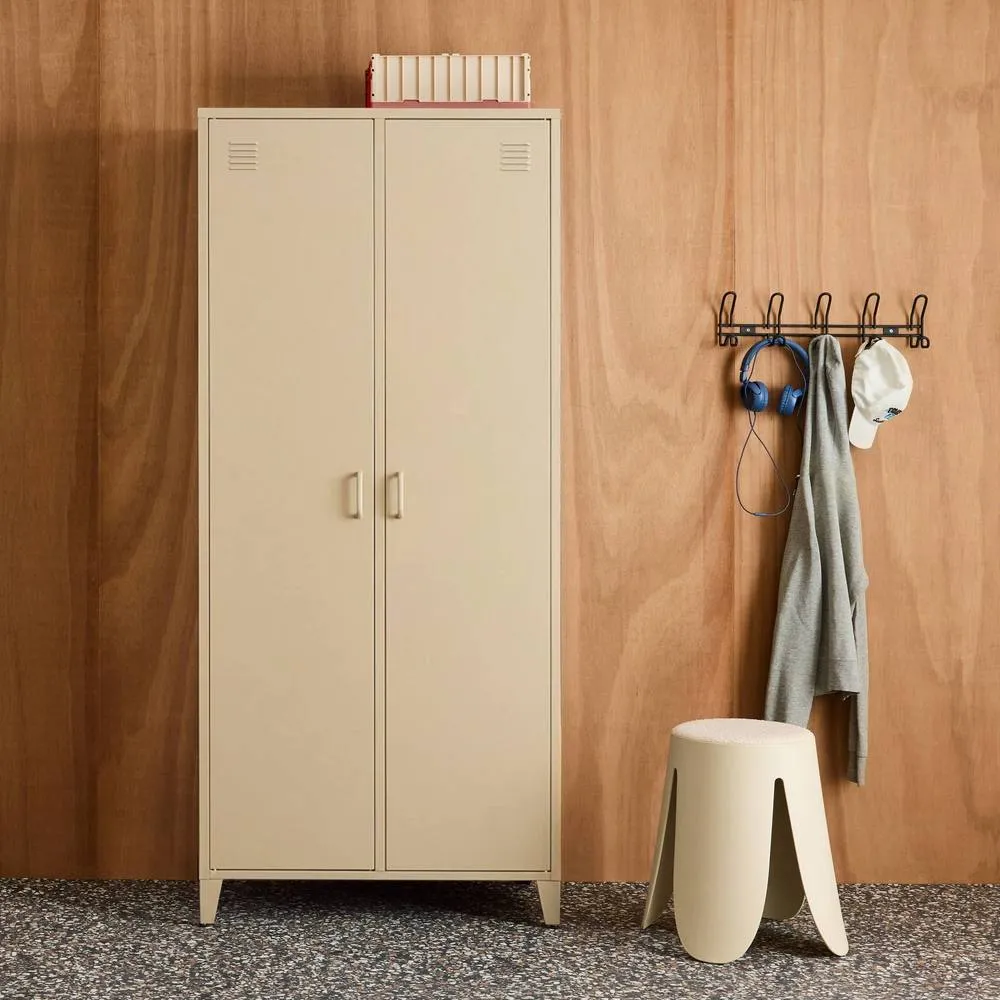 sweeek Industrial metal wardrobe for bedroom closet with 2 doors, 4 shelves in Beige 3