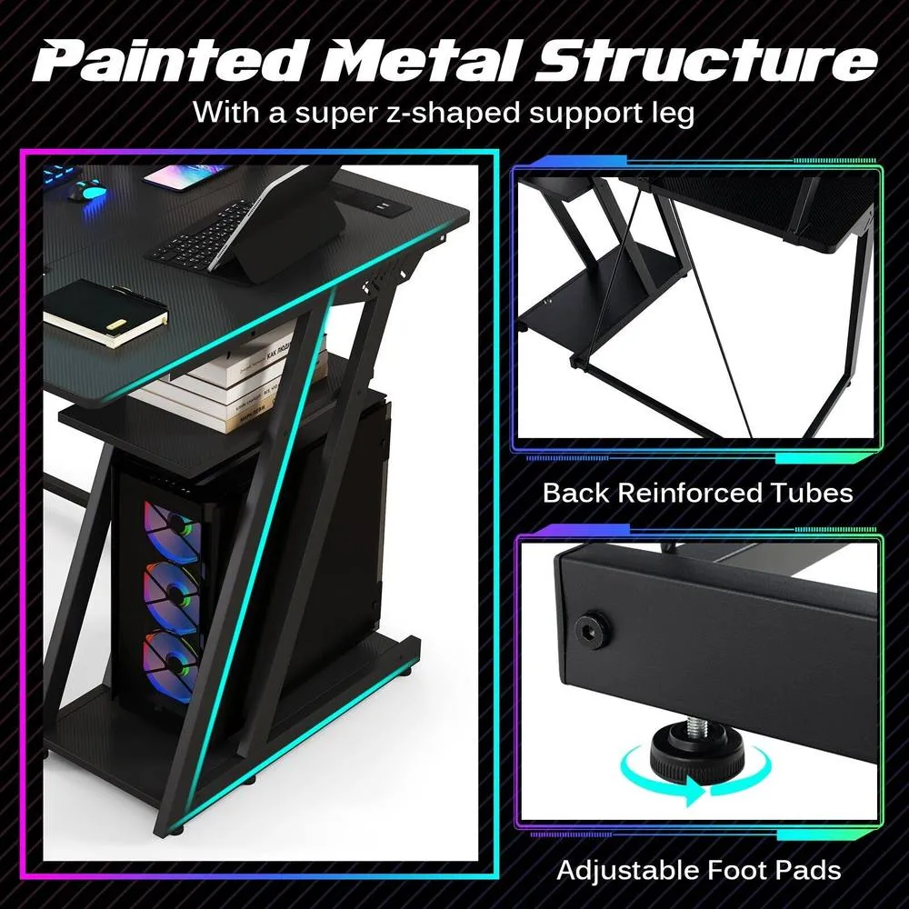 Costway L-Shaped Gaming Desk Small Computer Desk w/ Monitor Shelf & Outlets in Black 6