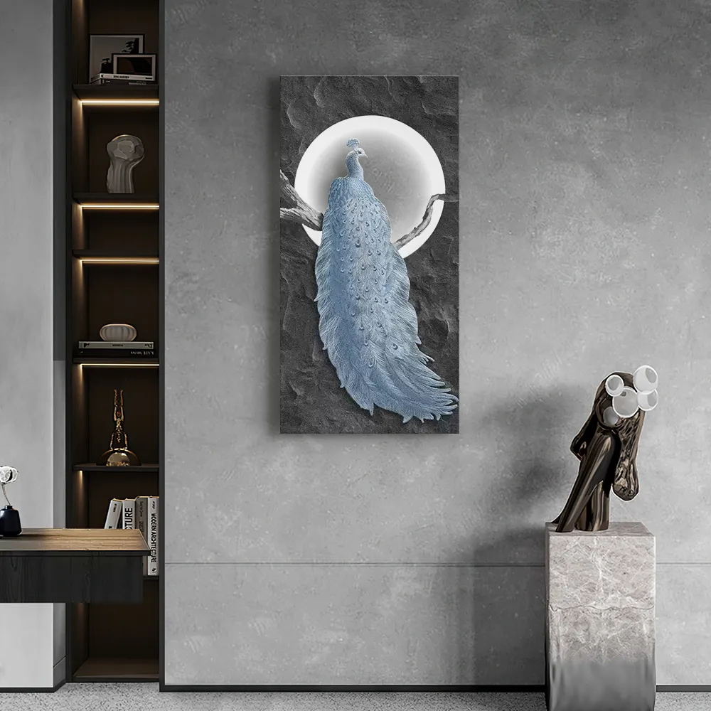 39.4" LED Peacock Wall Art Modern Abstract Geometric Decor USB Charging