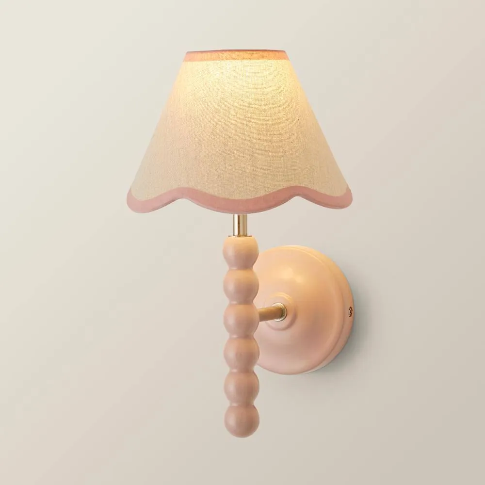 ValueLights Bobbins Pair Pink Bobble Wall Lights & Linen Pastel Trim Lamp Shades in Pale Pink 4