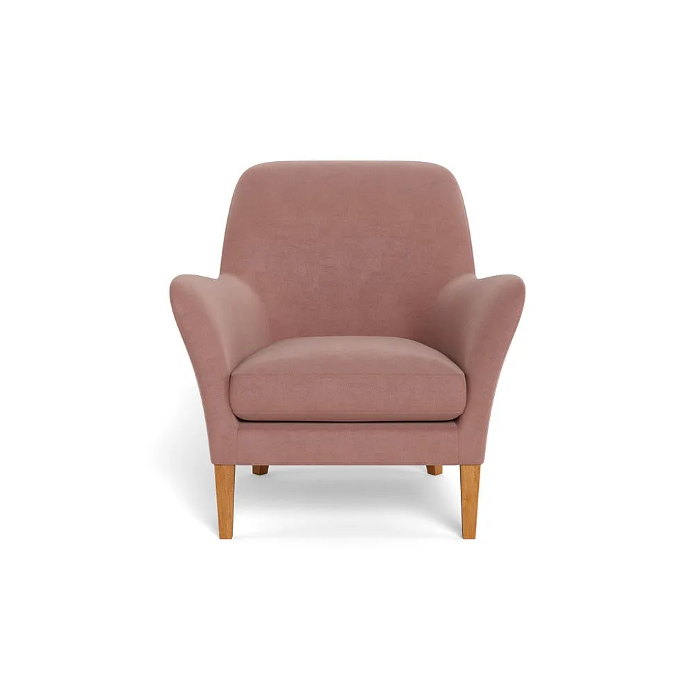Heal's Wallis Armchair Smart Luxe Velvet Dusky Pink Stained Oak Feet