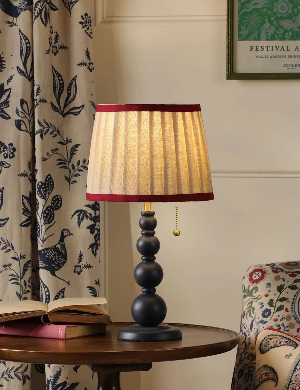 Joules Home Lighting Harewood Wooden Bobbin Table Lamp Cream Mix