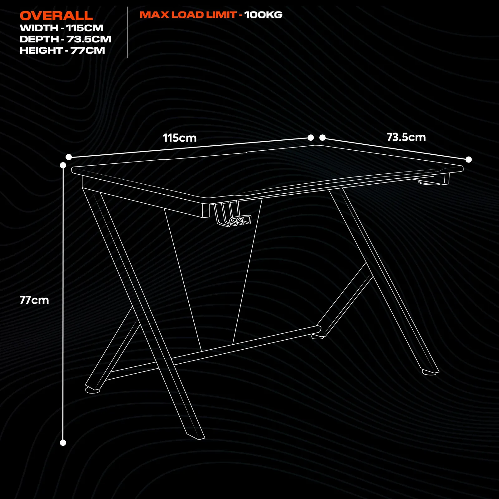 X Rocker Ocelot 115cm Gaming Desk with Mousepad, Headphone Hook & Cupholder in Black 6