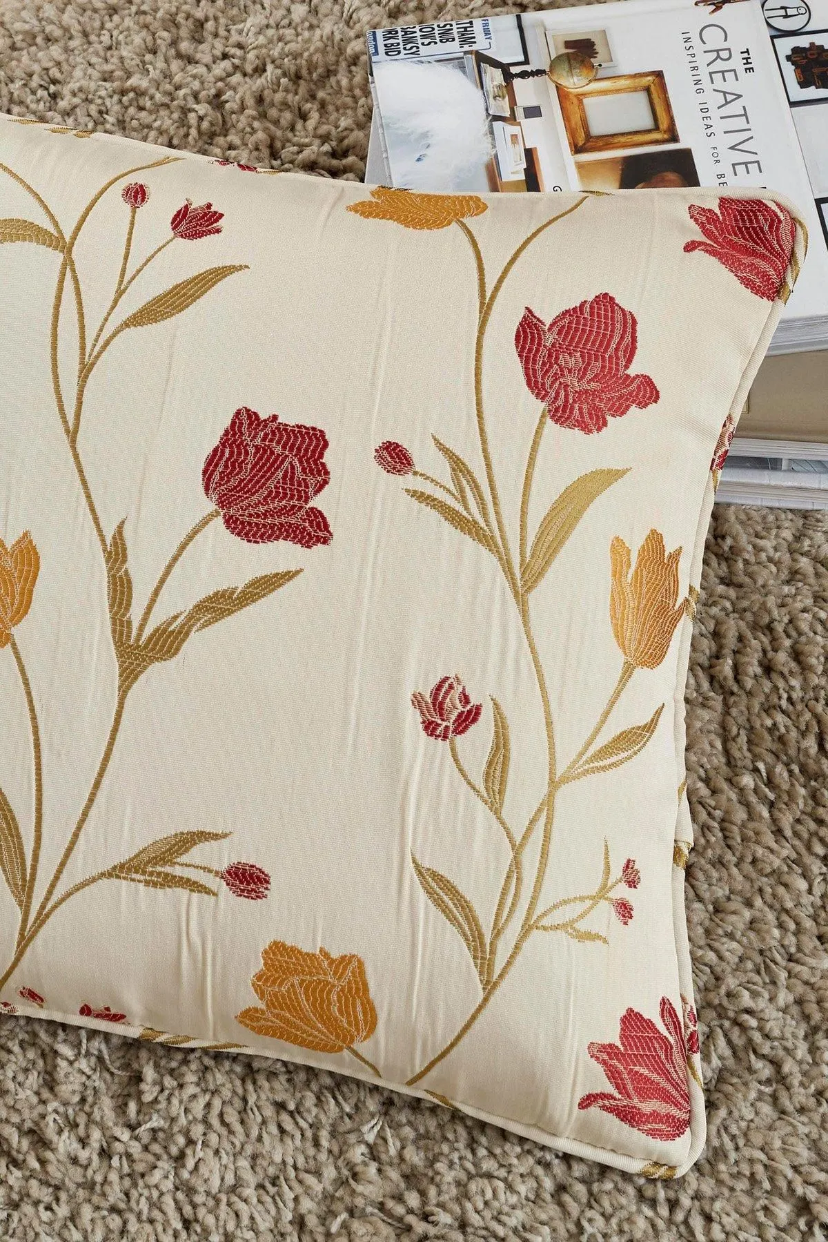 Curtina 'Juliette' Jacquard Filled Cushion in Red