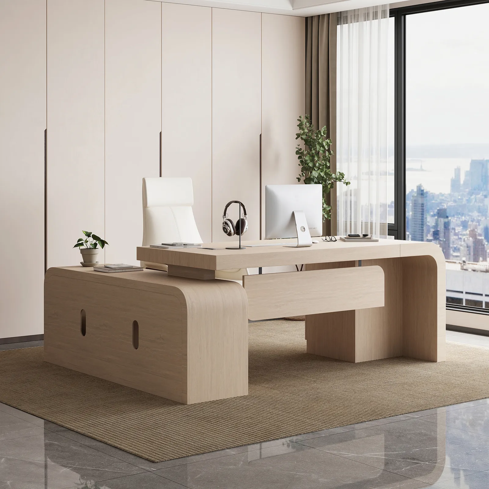 Chicent Whitewash L-shaped Modern Executive Desk with Ample Storage Right Hand (180 cm)