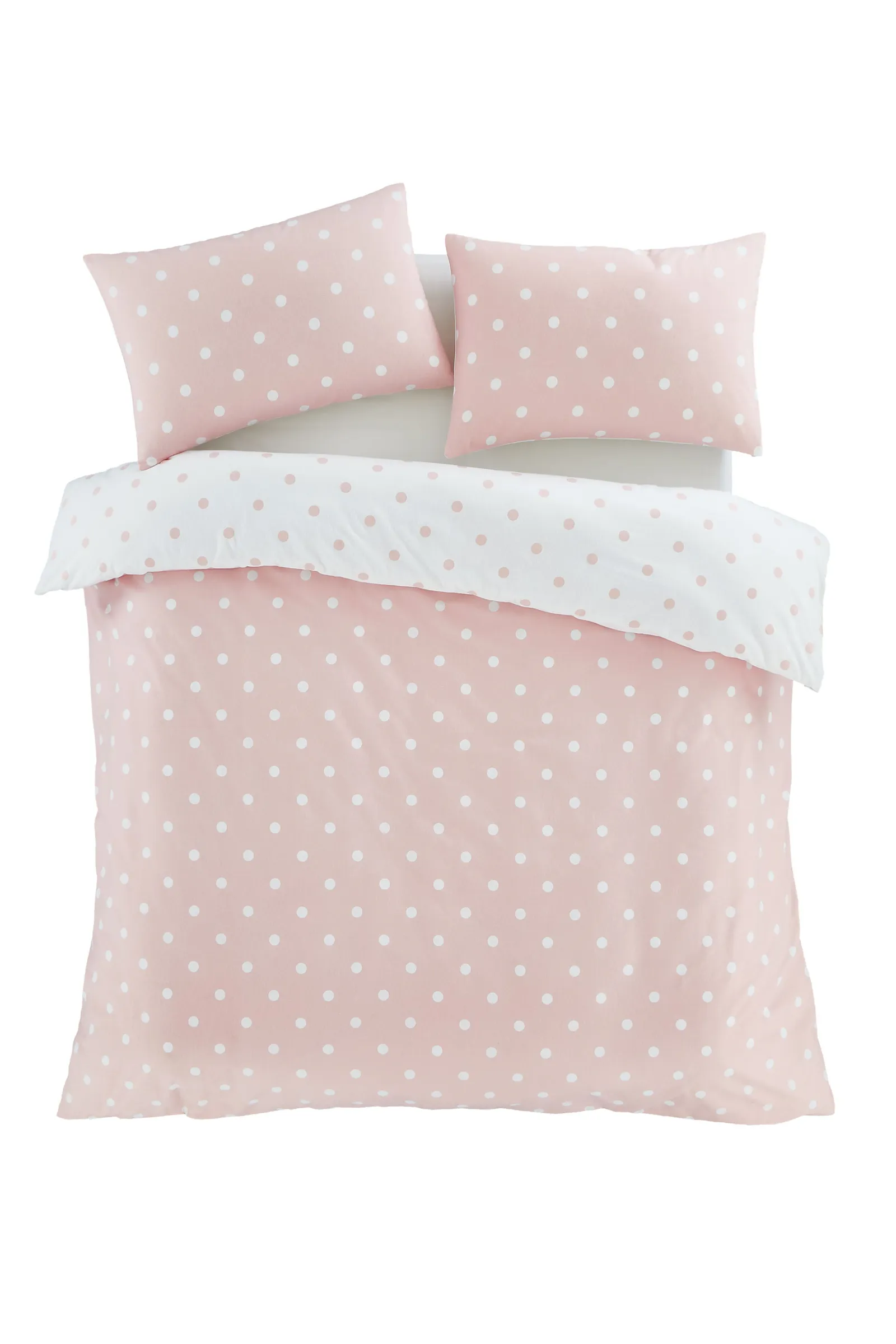 Catherine Lansfield 'Brushed Polka Dot' Cotton Reversible Duvet Cover Set in Pink 5
