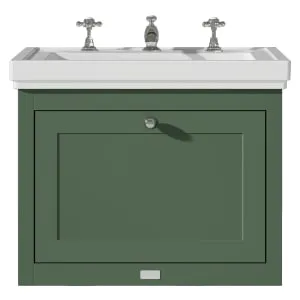 Bayswater Hartleigh Hunter Green Traditional Wall Hung Vanity Unit & 3 Tap Hole Traditional Recessed Basin - 600mm