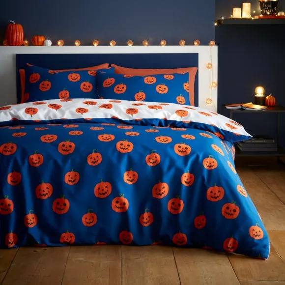 Catherine Lansfield Halloween Pumpkins Polycotton Duvet Cover and Pillowcase Set 1