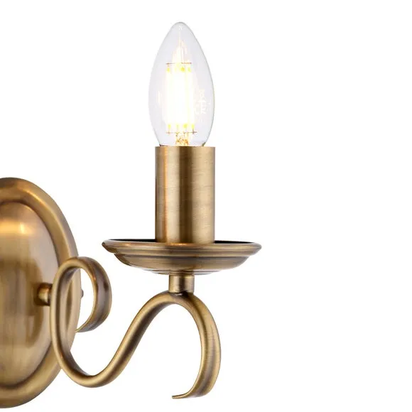 Vogue Bernice Antique Brass 2 Light Wall Light 3