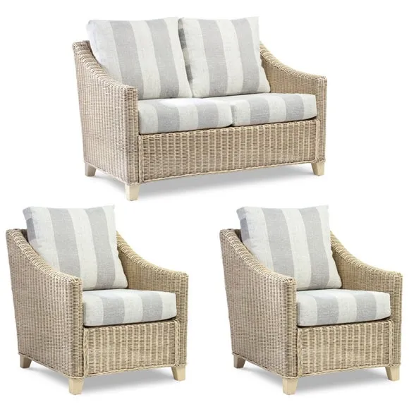 Desser Dijon Rattan Athena Stripe 2 Seater Sofa & 2 Chairs Set 2