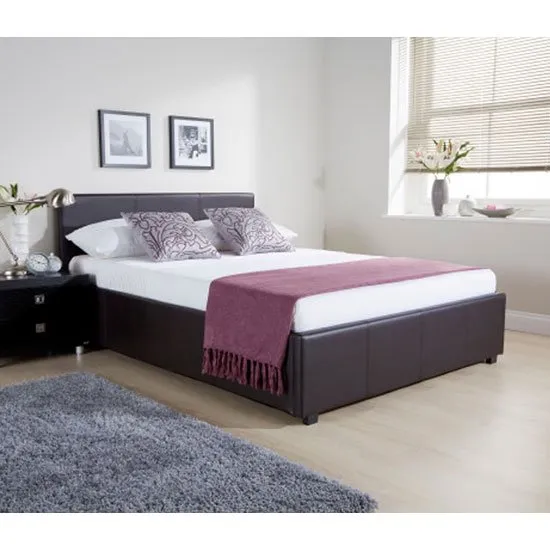 Side Lift Ottoman Faux Leather Small Double Bed In Brown