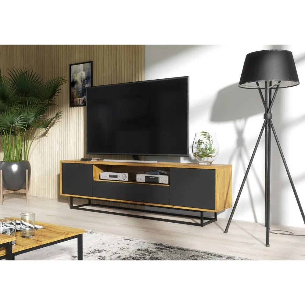 Creative Furniture Rift Loft TV Unit 200cm - Dark Oak & Black 6