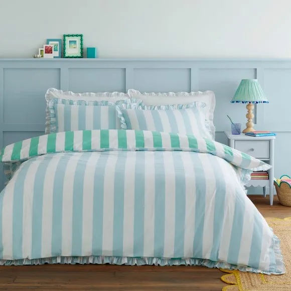 Emmy Frilled Stripe 100% Cotton Duvet Cover and Pillowcase Set 3