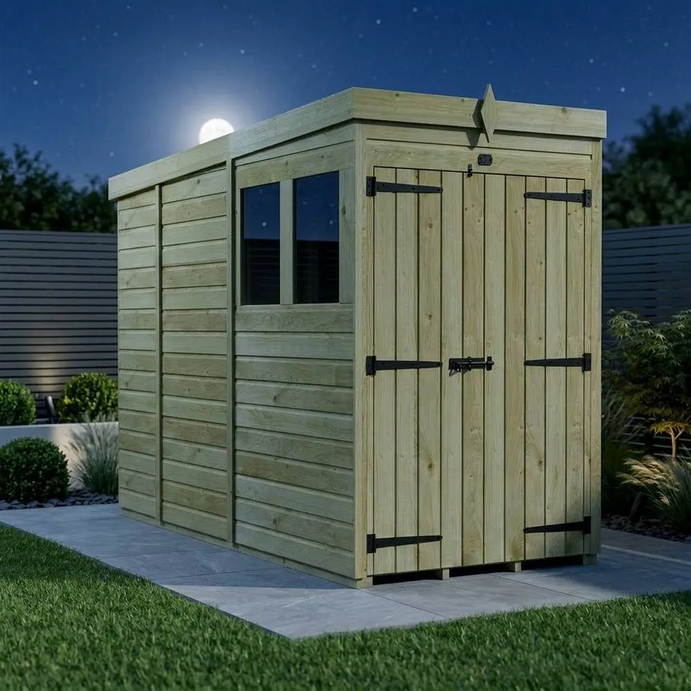 Buttercup Farm 4ft x 9ft Pent Garden Shed Double Door With Windows - Timber in Brown 3