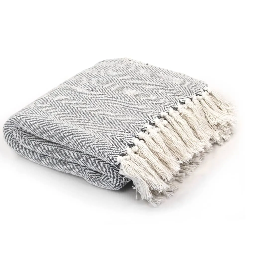 Berkfield Home Throw Cotton Herringbone 220x250 cm Grey