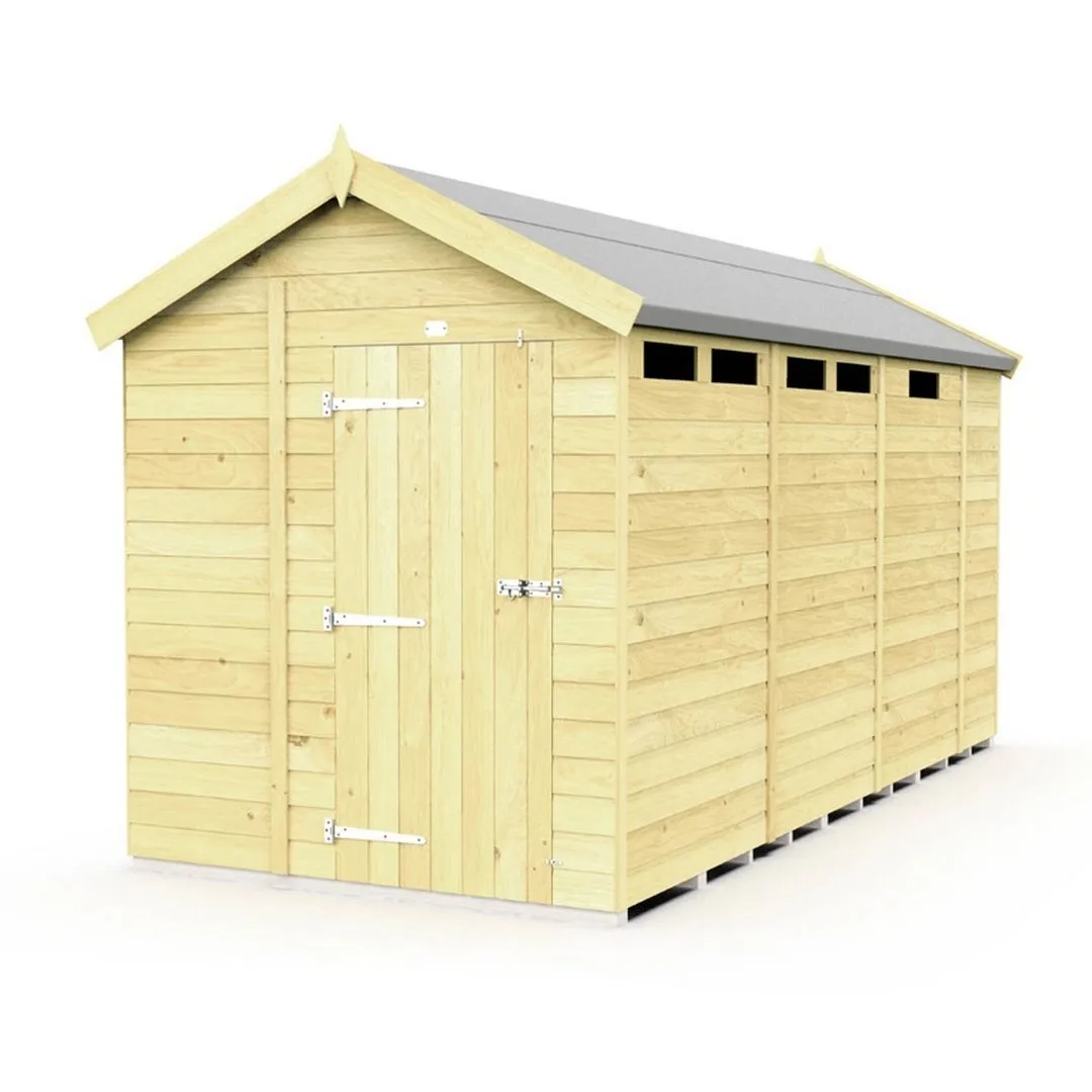 Buttercup Farm 6 x 13 Feet Apex Security Shed - Single Door - L387 x W175 x H217 cm in Brown