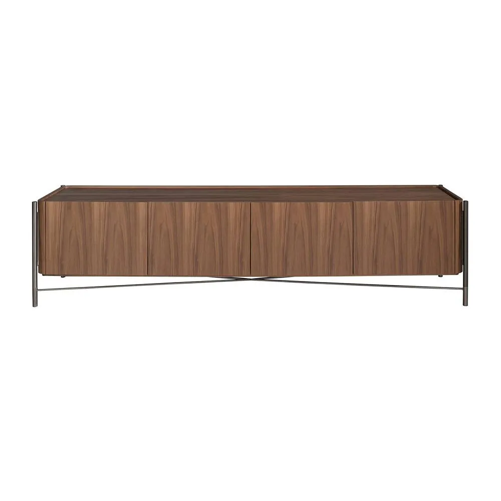 Angel Cerda Walnut TV Stand with Dark Steel Legs 220 cm, 4-Door in Brown 2