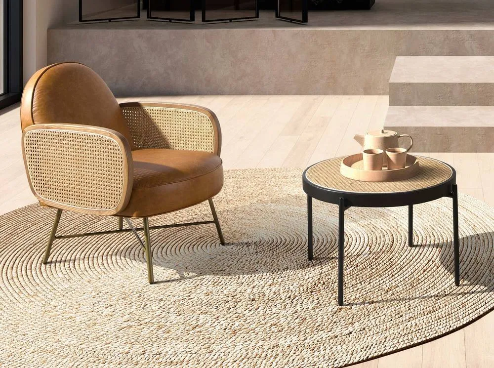 Angel Cerda Round Rattan Coffee Table Black MDF Base & Black 3