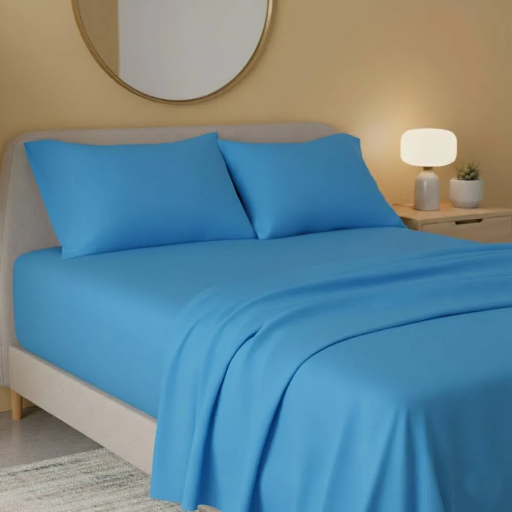 Snug City Flannelette Flat Sheet Soft Brushed Cotton Bedding for Warmth Comfort in Blue