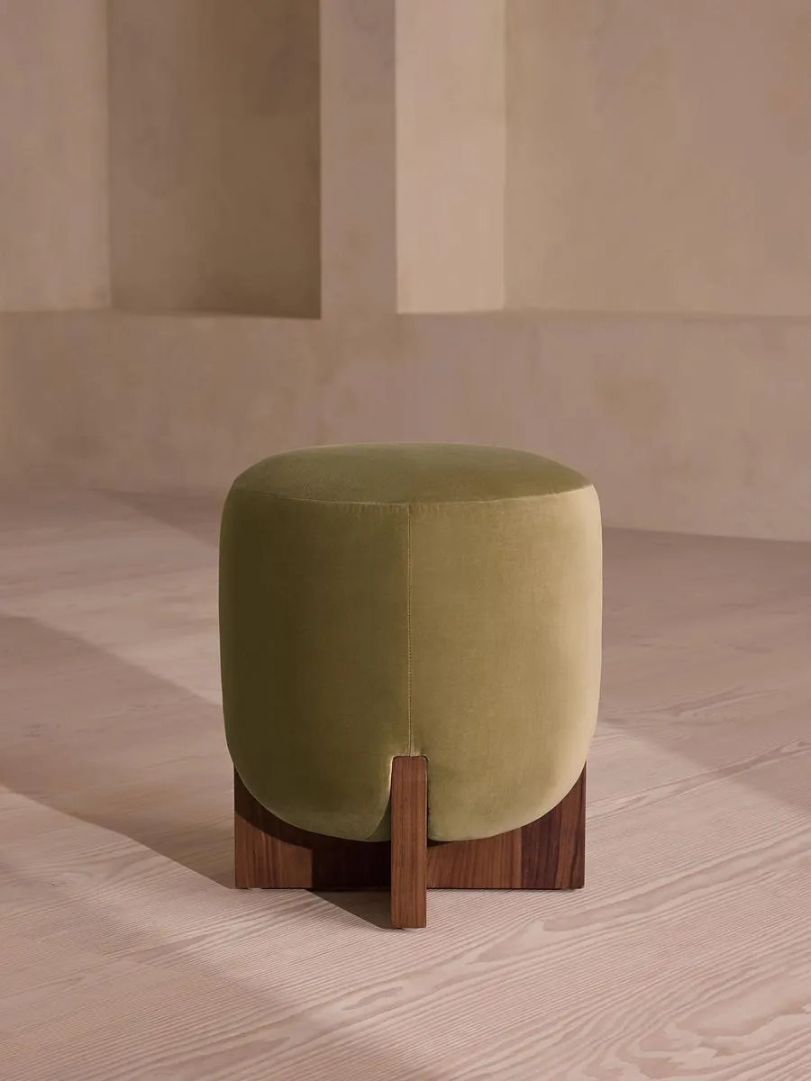 Eldon Stool, Walnut, Velvet, Lichen