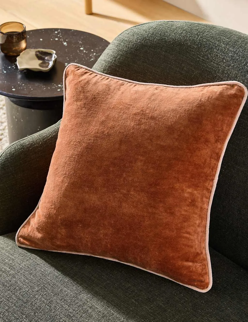 MADE Bailey Brushed Cotton Velvet Piped Cushion Natural Mix