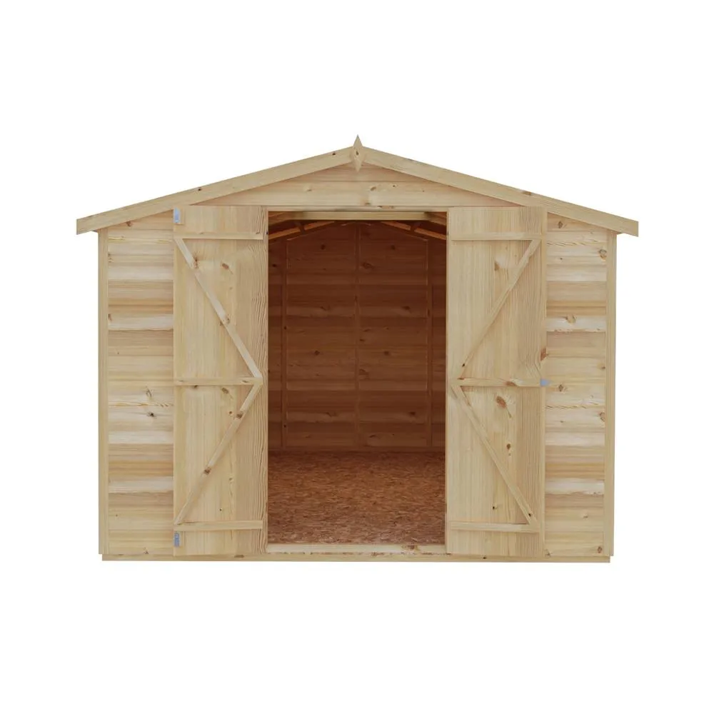 Shires Overlap 12 x 8 Dip Treated Apex Shed Double Door No windows in Light Tan 3